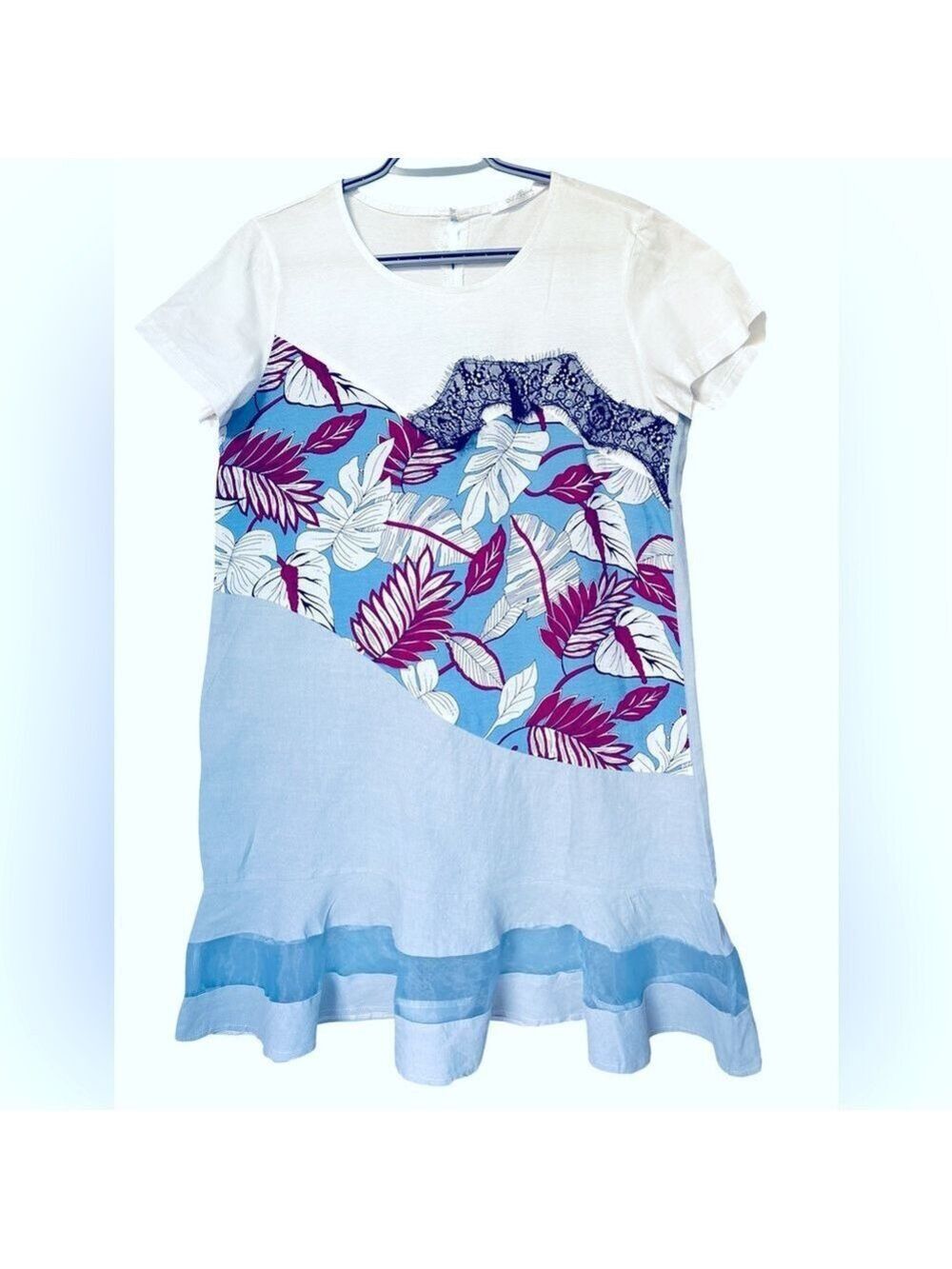 O.S. Shang Chic Blue and White Floral Mini Dress Medium